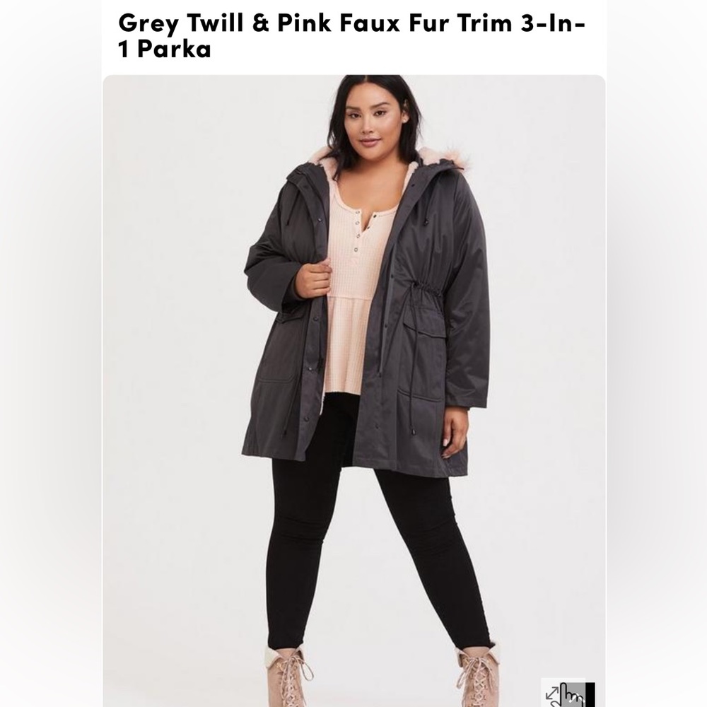 Torrid Gray Twill and Pink Faux fur 3 in 1 parka size 6 (30W)